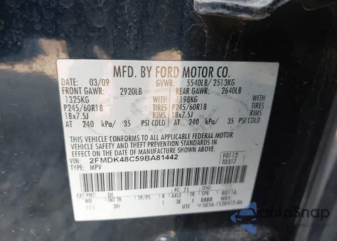 2009 Ford Edge Sel z USA, uszkodzony, nr VIN 2FMDK48C59BA81442